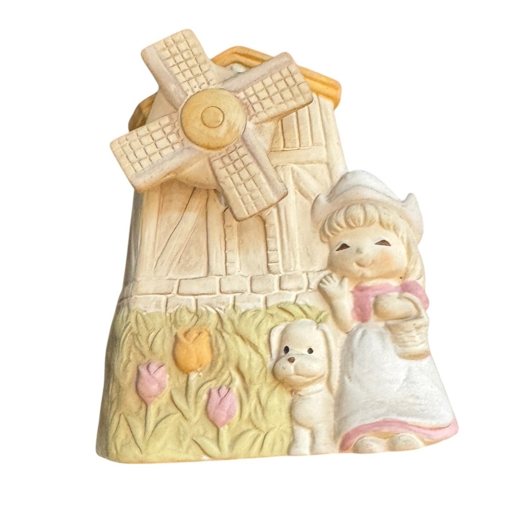Sankyo Japan Ceramic Windmill Music Box Windmills of My Mind Dutch Girl Vintage